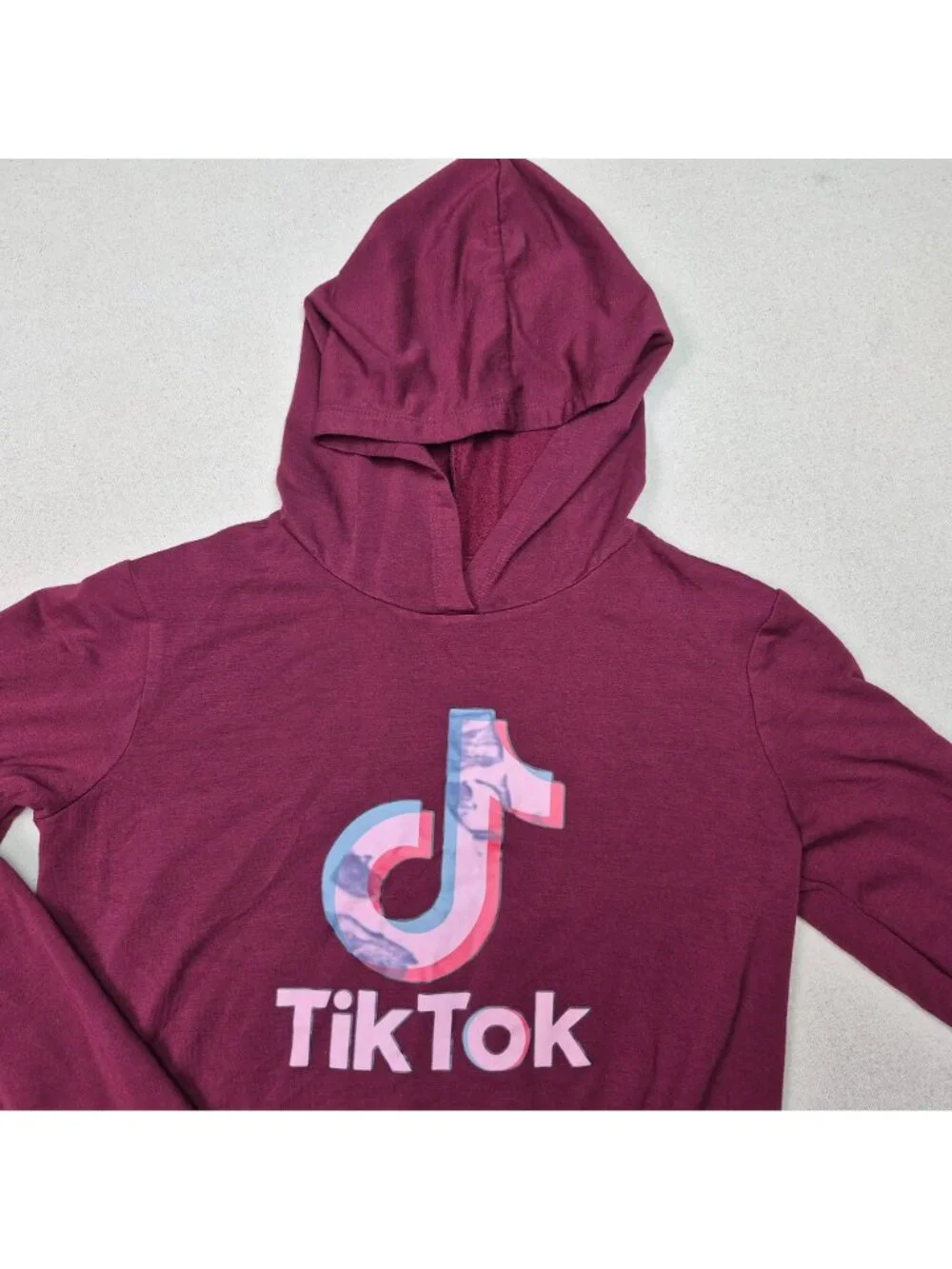 Old Navy Tik Tok Officially Licensed Merch Hooded Tie-Front Shirt Red/Pink Sz YL